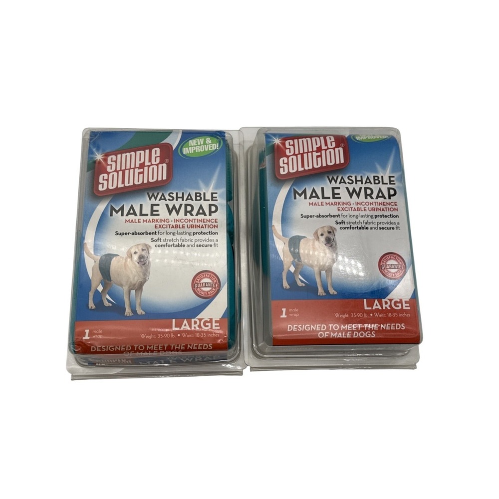 Lot of 2 Simple Solution Washable Male Dog Wrap Large 35-90 lb Reusable NEW